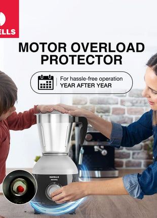 Havells MIXWELL 500 W 3 Jar Mixer Grinder, 304 SS Blades I High Speed 21000 RPM Motor, Heavy and Wider mouth SS Jars, All Jars with Handle (Black and Grey) 