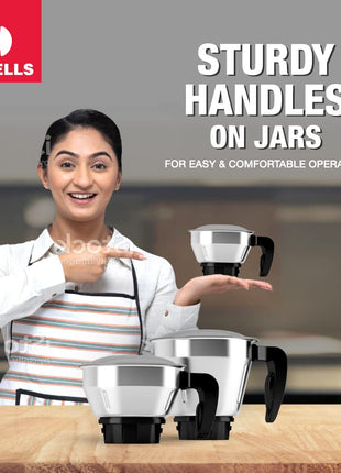 Havells MIXWELL 500 W 3 Jar Mixer Grinder, 304 SS Blades I High Speed 21000 RPM Motor, Heavy and Wider mouth SS Jars, All Jars with Handle (Black and Grey) 