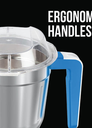 Havells Maxx Grind 750 watt Mixer Grinder with 3 Wider Mouth Stainless Steel Jar, Hands Free Operation, SS-304 Grade Blade, Overload Indicator & 5 Year Motor Warranty (Blue). 
