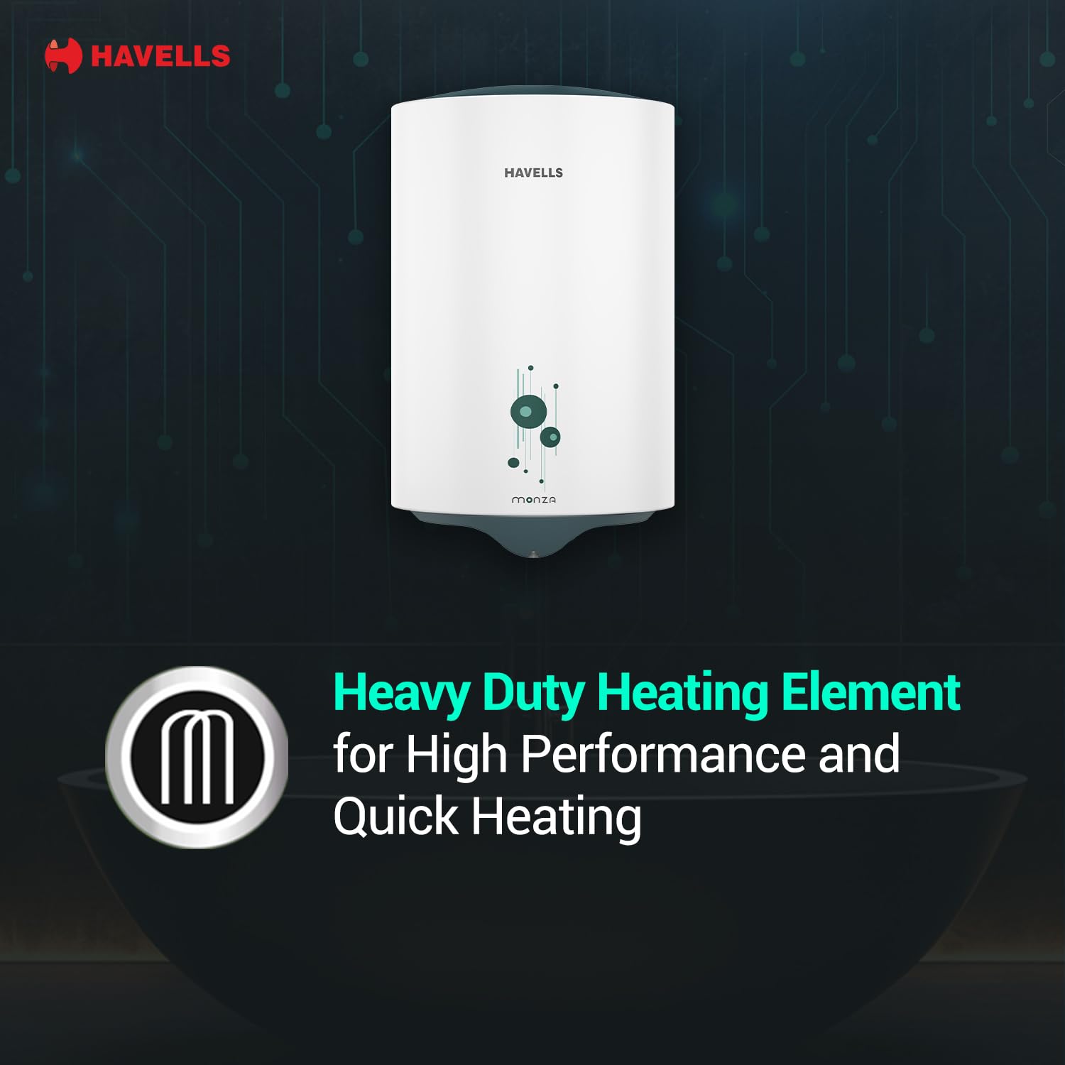 Havells Monza 10 Litre Storage Water Heater (Geyser) | Faster heating | Glass Coated Anti Rust Tank & Heavy Duty Heating Element | Warranty: 5 Year on Tank | High Rise Compatible 