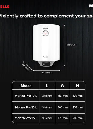 Havells Monza Pro 10L Storage Water Heater(Geyser)|Faster Heating|Safer to use|Saves electricity|Engineered for Hard Water|Endurashield Coated Anti Rust Tank|Whirlflow Technology|High Rise suitable 