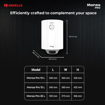 Havells Monza Pro 25L Storage Water Heater(Geyser)|Faster Heating|Safer to use|Saves electricity|Engineered for Hard Water|Endurashield Coated Anti Rust Tank|Whirlflow Technology|High Rise suitable 