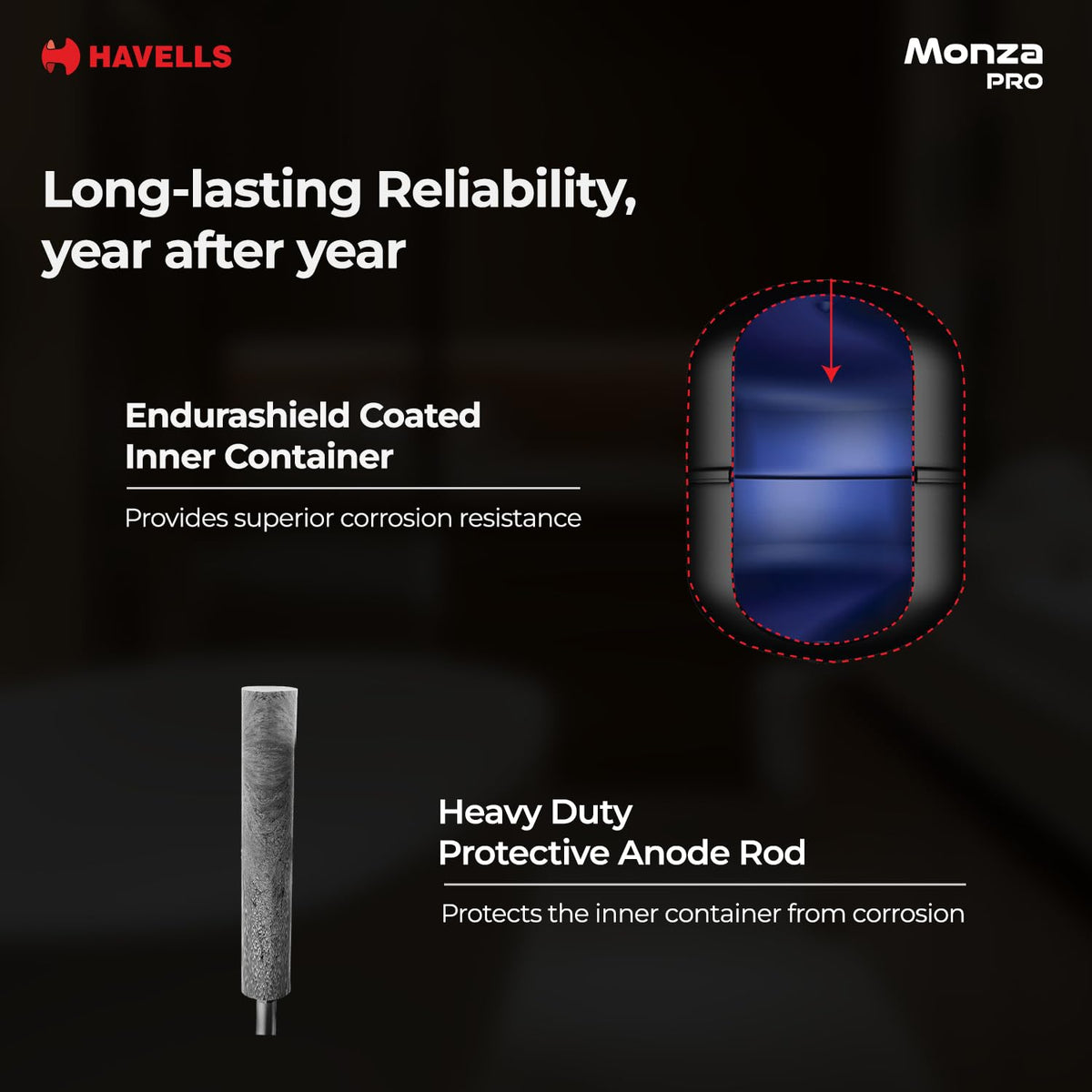 Havells Monza Pro 25L Storage Water Heater(Geyser)|Faster Heating|Safer to use|Saves electricity|Engineered for Hard Water|Endurashield Coated Anti Rust Tank|Whirlflow Technology|High Rise suitable 