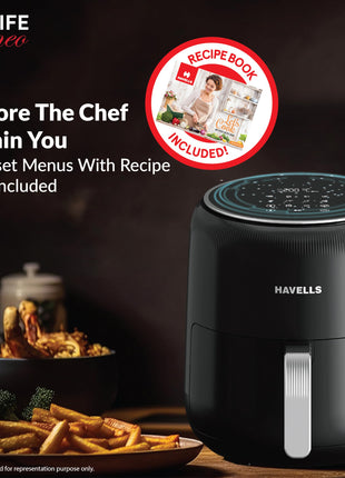Havells Prolife Neo 4.5 L Air Fryer|Digital Display With Led|8 Pre Set Menu|Auto Shutoff|Cool Touch Handle|60 Min Timer|1500W|2 Yr Manufaturer Warranty,Black 