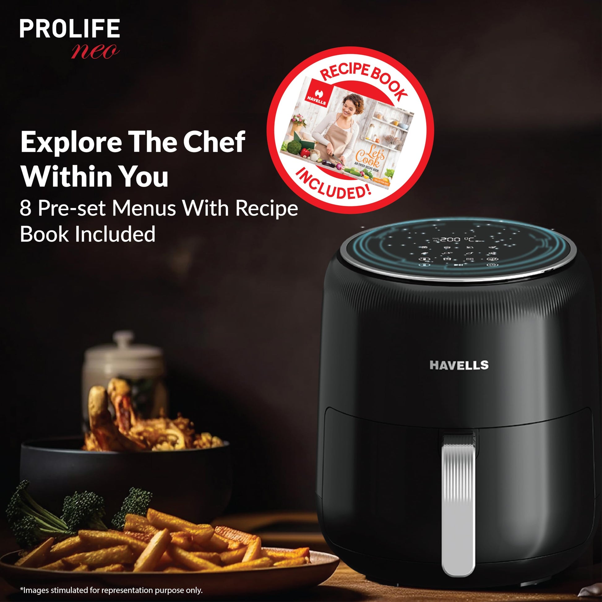 Havells Prolife Neo 4.5 L Air Fryer|Digital Display With Led|8 Pre Set Menu|Auto Shutoff|Cool Touch Handle|60 Min Timer|1500W|2 Yr Manufaturer Warranty,Black 