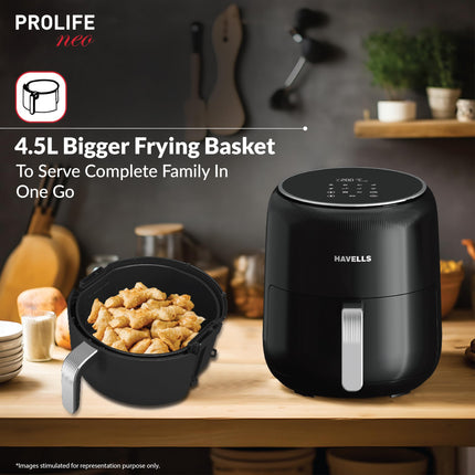 Havells Prolife Neo 4.5 L Air Fryer|Digital Display With Led|8 Pre Set Menu|Auto Shutoff|Cool Touch Handle|60 Min Timer|1500W|2 Yr Manufaturer Warranty,Black 