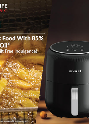 Havells Prolife Neo 4.5 L Air Fryer|Digital Display With Led|8 Pre Set Menu|Auto Shutoff|Cool Touch Handle|60 Min Timer|1500W|2 Yr Manufaturer Warranty,Black 