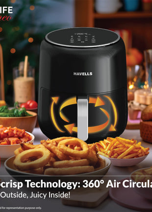Havells Prolife Neo 4.5 L Air Fryer|Digital Display With Led|8 Pre Set Menu|Auto Shutoff|Cool Touch Handle|60 Min Timer|1500W|2 Yr Manufaturer Warranty,Black 