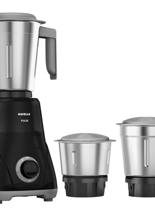 Havells Pulse 500 Watt Mixer Grinder|3 Stainless Steel Leak-Resistant Jars (400ml, 800ml, 1.2L)|3 Speed Control|Heavy-Duty ABS Body|Durable SS Blades|Air Vent Technology |1 Year Product Warranty|Black 