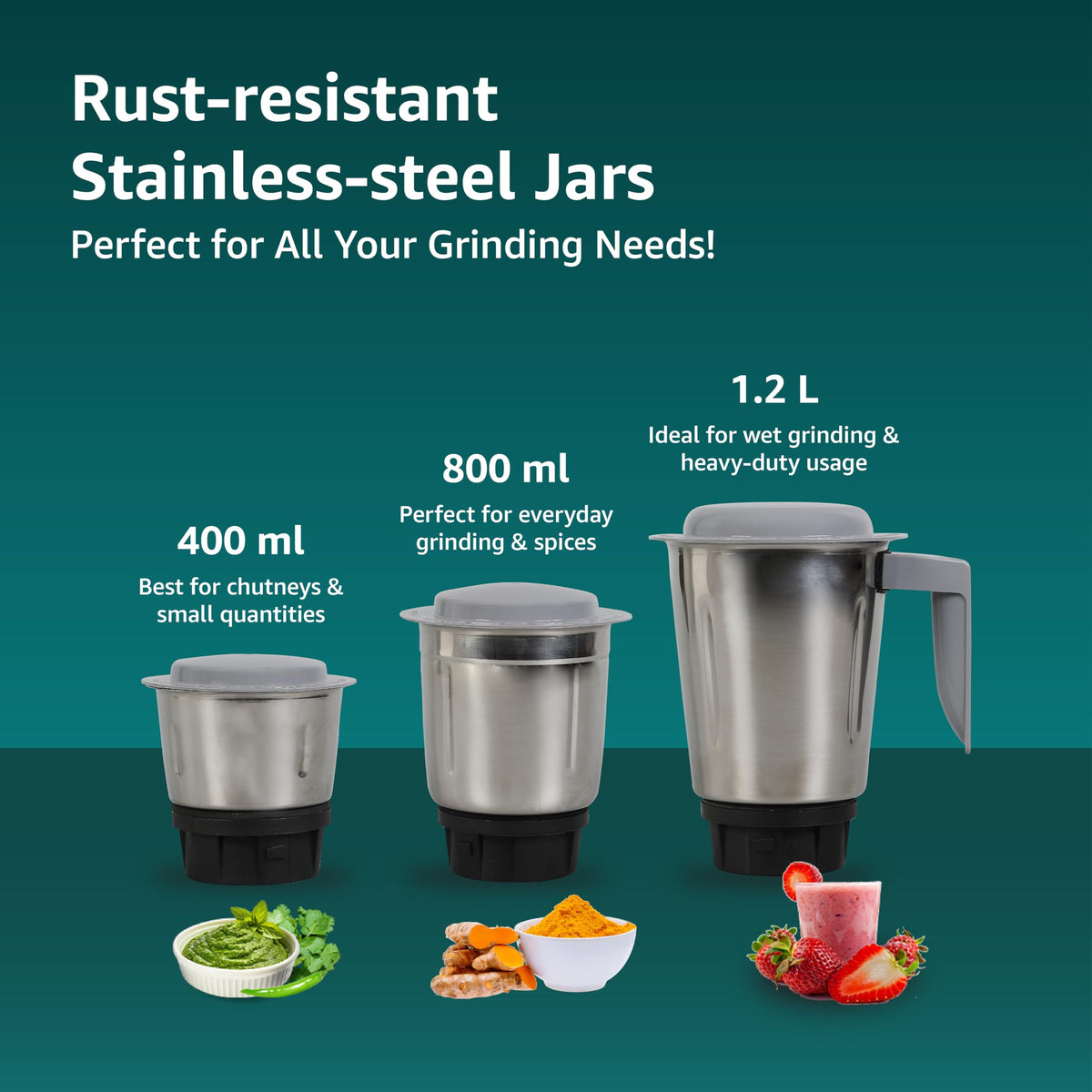 Havells Pulse 500 Watt Mixer Grinder|3 Stainless Steel Leak-Resistant Jars (400ml, 800ml, 1.2L)|3 Speed Control|Heavy-Duty ABS Body|Durable SS Blades|Air Vent Technology |1 Year Product Warranty|Black 