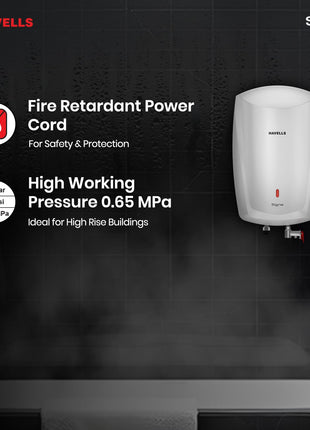 Havells Signa 5 Litre Instant Water Heater(Geyser)| Twin LED Indicator| Rust and Shock Proof Body| ISI Marked| Fire Retardant Power Cord| Warranty: 5 year on inner tank & 2 year comprehensive (White) 