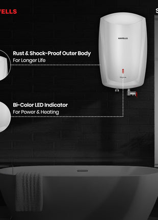 Havells Signa 5 Litre Instant Water Heater(Geyser)| Twin LED Indicator| Rust and Shock Proof Body| ISI Marked| Fire Retardant Power Cord| Warranty: 5 year on inner tank & 2 year comprehensive (White) 