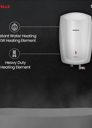 Havells Signa 5 Litre Instant Water Heater(Geyser)| Twin LED Indicator| Rust and Shock Proof Body| ISI Marked| Fire Retardant Power Cord| Warranty: 5 year on inner tank & 2 year comprehensive (White) 