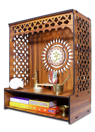 Heartily® Aastha Beautiful Wooden Pooja Mandir for Home or Puja Temple Stand for Office and Shops with Led spot Light (H- 18, L- 16, W-8.75 Inch) 