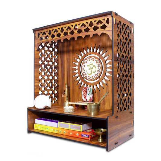 Heartily® Aastha Beautiful Wooden Pooja Mandir for Home or Puja Temple Stand for Office and Shops with Led spot Light (H- 18, L- 16, W-8.75 Inch) 