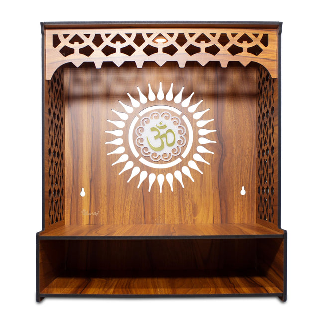 Heartily® Aastha Beautiful Wooden Pooja Mandir for Home or Puja Temple Stand for Office and Shops with Led spot Light (H- 18, L- 16, W-8.75 Inch) 