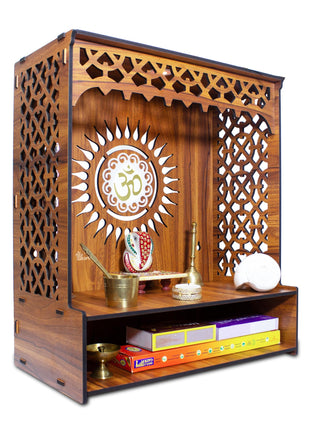 Heartily® Aastha Beautiful Wooden Pooja Mandir for Home or Puja Temple Stand for Office and Shops with Led spot Light (H- 18, L- 16, W-8.75 Inch) 
