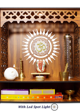 Heartily® Aastha Beautiful Wooden Pooja Mandir for Home or Puja Temple Stand for Office and Shops with Led spot Light (H- 18, L- 16, W-8.75 Inch) 