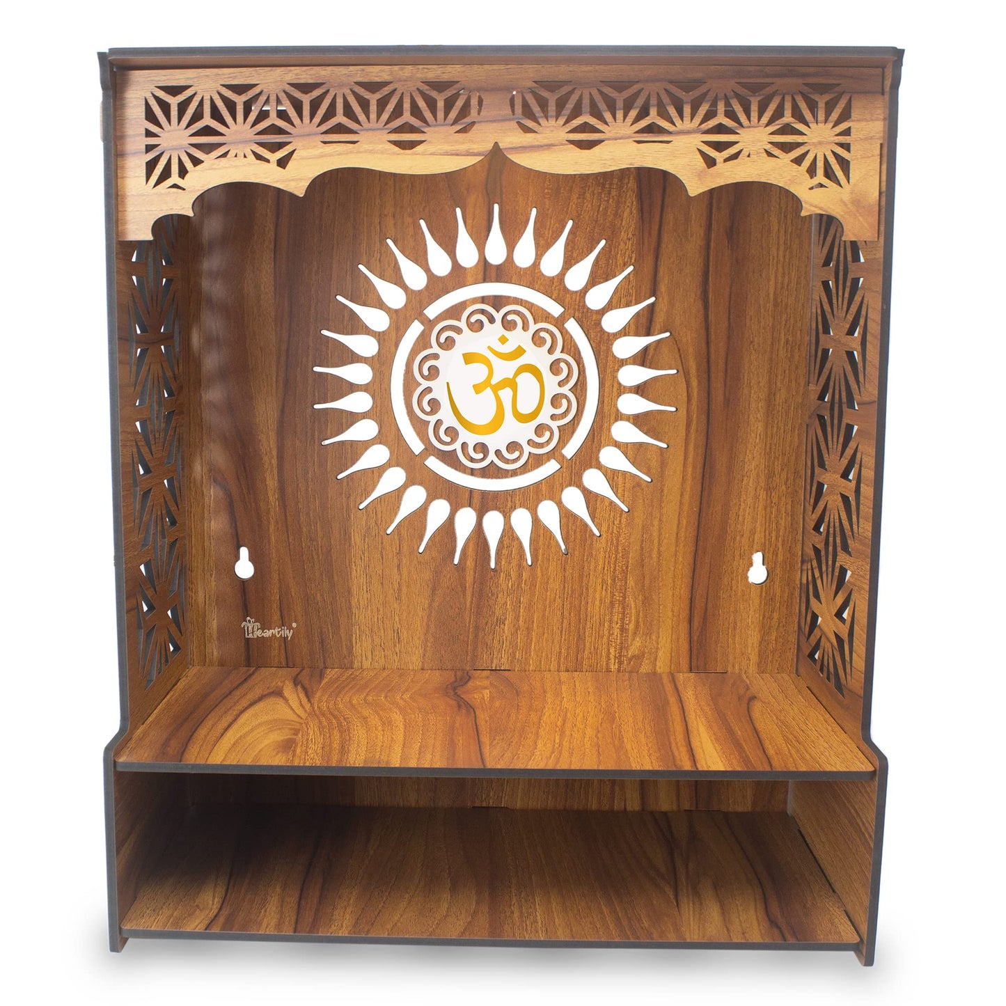 Heartily® Shree Beautiful Wooden Pooja Stand for Home Mandir for Home Temple for Home and Office Puja Mandir for Home and Office Wall with LED Spot Light Product (H- 18, L- 16, W-8.75 Inch) 