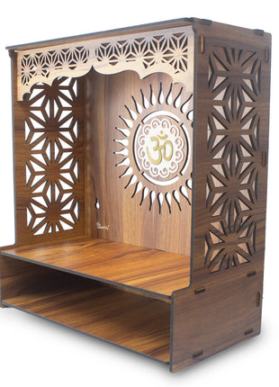 Heartily® Shree Beautiful Wooden Pooja Stand for Home Mandir for Home Temple for Home and Office Puja Mandir for Home and Office Wall with LED Spot Light Product (H- 18, L- 16, W-8.75 Inch) 