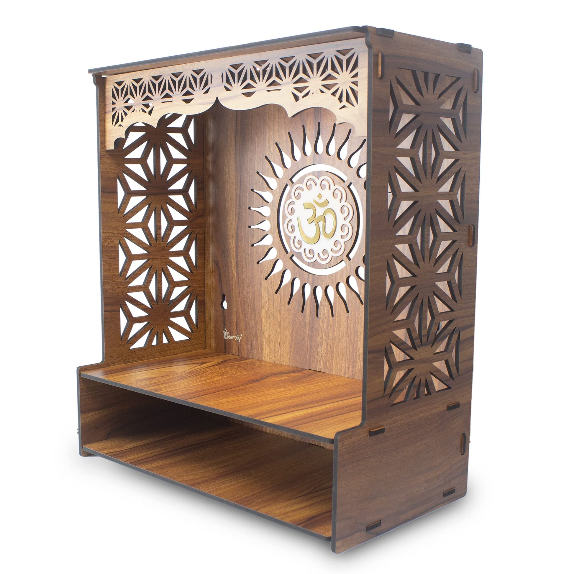 Heartily® Shree Beautiful Wooden Pooja Stand for Home Mandir for Home Temple for Home and Office Puja Mandir for Home and Office Wall with LED Spot Light Product (H- 18, L- 16, W-8.75 Inch) 