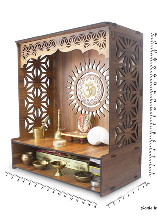 Heartily® Shree Beautiful Wooden Pooja Stand for Home Mandir for Home Temple for Home and Office Puja Mandir for Home and Office Wall with LED Spot Light Product (H- 18, L- 16, W-8.75 Inch) 