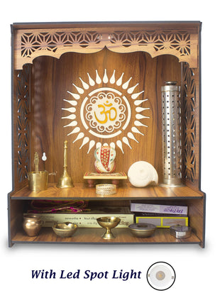 Heartily® Shree Beautiful Wooden Pooja Stand for Home Mandir for Home Temple for Home and Office Puja Mandir for Home and Office Wall with LED Spot Light Product (H- 18, L- 16, W-8.75 Inch) 