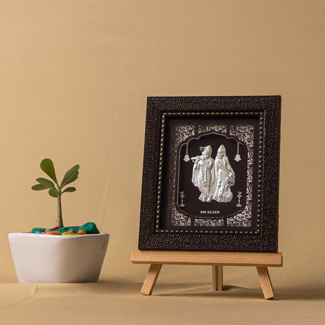 Hem Jewels Pure Silver Radhe Krishna Frame for Gift & Home Decor (7.5x6.5 Inch) (Pack of 1) 