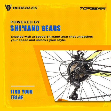 Hercules TOP GEAR-A26 R1 with Shimano Gears 26 T Mountain Cycle (21 Gear, Black) 