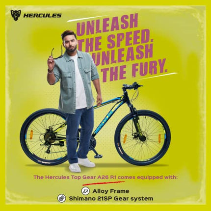 Hercules TOP GEAR-A26 R1 with Shimano Gears 26 T Mountain Cycle (21 Gear, Black) 