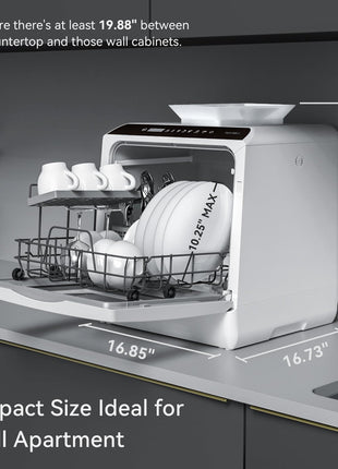Hermitlux Countertop Dishwasher, 5 Washing Programs Portable Dishwasher With 5-Liter Built-in Water Tank For Glass Door 