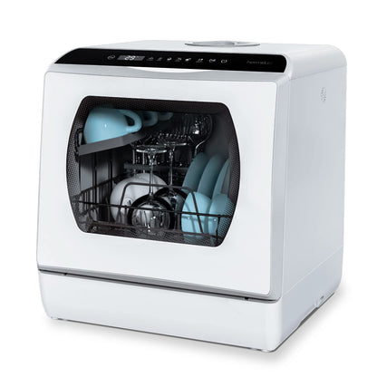 Hermitlux Countertop Dishwasher, 5 Washing Programs Portable Dishwasher With 5-Liter Built-in Water Tank For Glass Door 