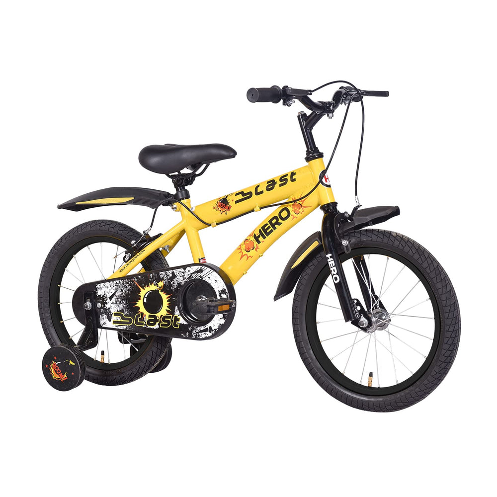 Hero Blast 16T Kids Cycle with Training Wheels and Mudgaurds | Yellow | Easy Self-Assembly | Cycle for Age 4 to 8 Years Boys and Girls 12 Inches, Rigid | 95% Assembled Cycle(Ready to Ride in 5 Mins)