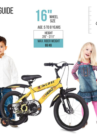 Hero Blast 16T Kids Cycle with Training Wheels and Mudgaurds | Yellow | Easy Self-Assembly | Cycle for Age 4 to 8 Years Boys and Girls 12 Inches, Rigid | 95% Assembled Cycle(Ready to Ride in 5 Mins) 