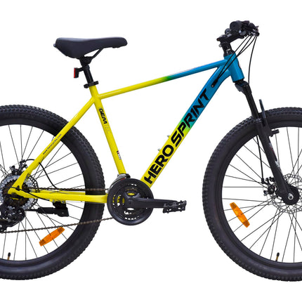 Hero Blunt 29T 21 Speed Mountain Cycle for Men | Front Suspension | Disk Brake | Frame 12 Inches | Blue-Yellow | Ideal for 15+ Yrs | 85% Assembled Cycle 