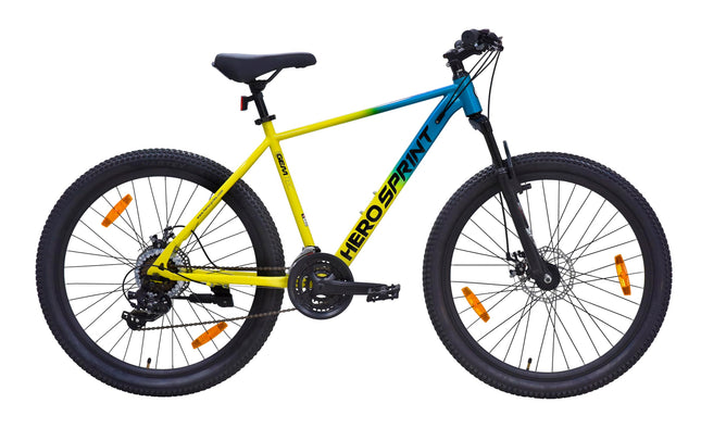 Hero Blunt 29T 21 Speed Mountain Cycle for Men | Front Suspension | Disk Brake | Frame 12 Inches | Blue-Yellow | Ideal for 15+ Yrs | 85% Assembled Cycle 