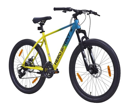 Hero Blunt 29T 21 Speed Mountain Cycle for Men | Front Suspension | Disk Brake | Frame 12 Inches | Blue-Yellow | Ideal for 15+ Yrs | 85% Assembled Cycle 
