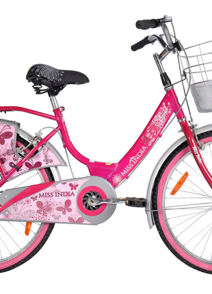 Hero Miss India Gold 24T Utility Bicycle for Girls/Women with Front Basket & Integrated Carrier | Road Bike | Pink | Frame:15 Inch | 8-15 Years 