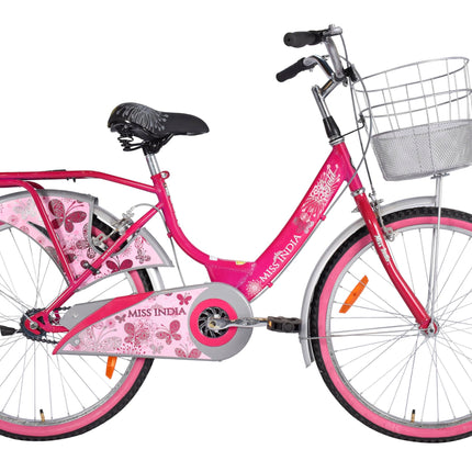 Hero Miss India Gold 24T Utility Bicycle for Girls/Women with Front Basket & Integrated Carrier | Road Bike | Pink | Frame:15 Inch | 8-15 Years 