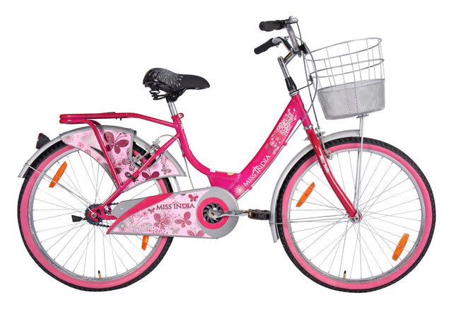 Hero Miss India Gold 24T Utility Bicycle for Girls/Women with Front Basket & Integrated Carrier | Road Bike | Pink | Frame:15 Inch | 8-15 Years 