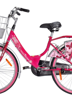 Hero Miss India Gold 24T Utility Bicycle for Girls/Women with Front Basket & Integrated Carrier | Road Bike | Pink | Frame:15 Inch | 8-15 Years 