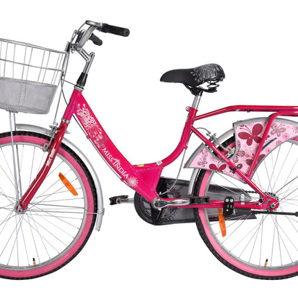 Hero Miss India Gold 24T Utility Bicycle for Girls/Women with Front Basket & Integrated Carrier | Road Bike | Pink | Frame:15 Inch | 8-15 Years 