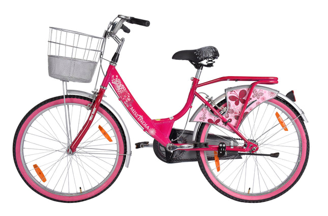 Hero Miss India Gold 24T Utility Bicycle for Girls/Women with Front Basket & Integrated Carrier | Road Bike | Pink | Frame:15 Inch | 8-15 Years 