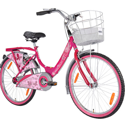 Hero Miss India Gold 24T Utility Bicycle for Girls/Women with Front Basket & Integrated Carrier | Road Bike | Pink | Frame:15 Inch | 8-15 Years 