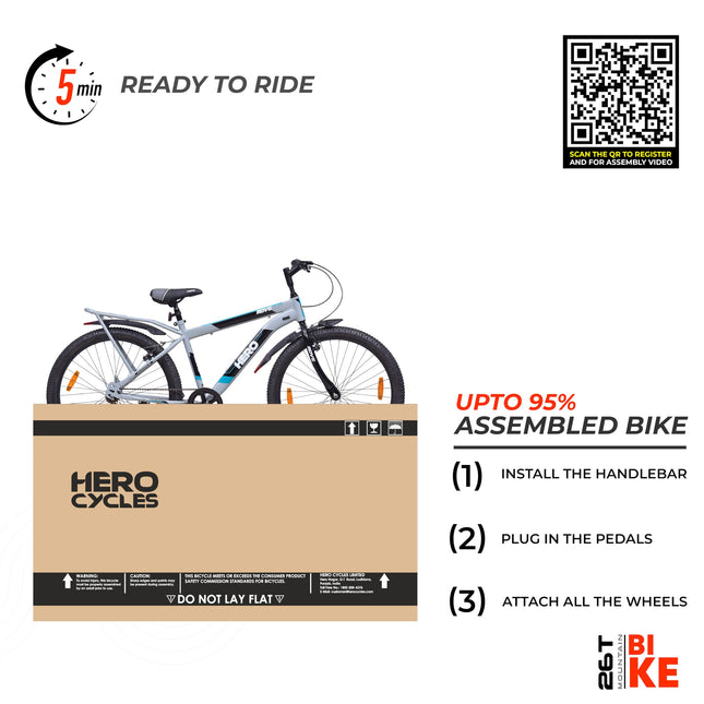Hero Mountain Bike Rove 26T Bicycle for Mens | Inbuilt Carrier | Rigid Suspension | V Brake | Grey-Green | Frame:17 Inches | 95% Assembled Cycle(Ready to Ride in 5 Min) 