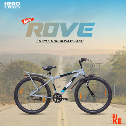 Hero Mountain Bike Rove 26T Bicycle for Mens | Inbuilt Carrier | Rigid Suspension | V Brake | Grey-Green | Frame:17 Inches | 95% Assembled Cycle(Ready to Ride in 5 Min) 