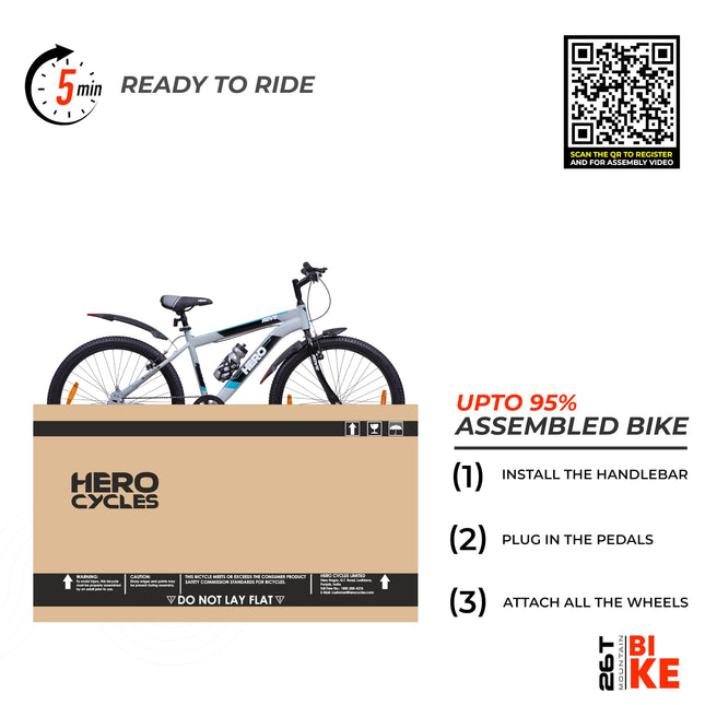 Hero Mountain Bike Rove Sports 26T Bicycle for Mens | Rigid Suspension | V Brake | Grey-Green | Frame:17 Inches | 95% Assembled Cycle(Ready to Ride in 5 Min) 