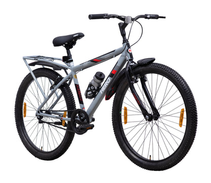 Hero Next 24T Single Speed Mountain Bicycle for Mens | Rigid Suspension | Integrated Carrier | V Brake | Quick Release Seat (Grey-Red) 