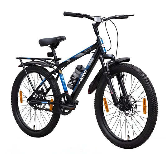 Hero Next Mountain Bike with Integrated Carrier | Dual Disc Brakes | Single Speed | Blue & Black | Ideal for Adults (24T) 