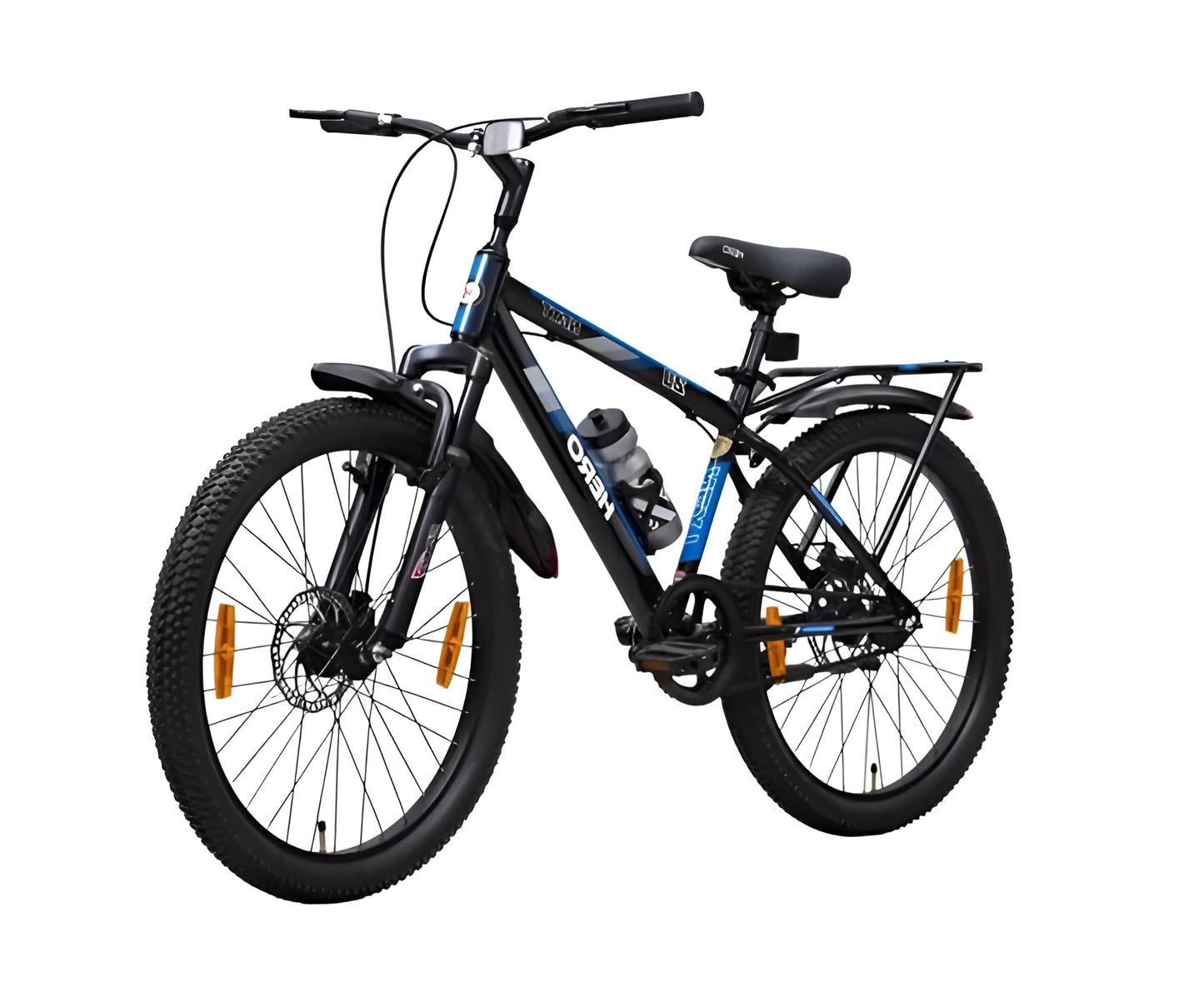 Hero Next Mountain Bike with Integrated Carrier | Dual Disc Brakes | Single Speed | Blue & Black | Ideal for Adults (24T) 